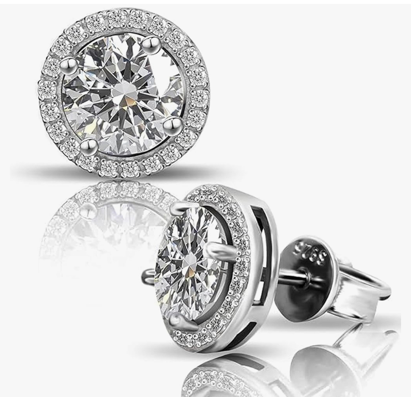Moissanite Stud Earrings Silver Moissanite Stud Earrings on a while background